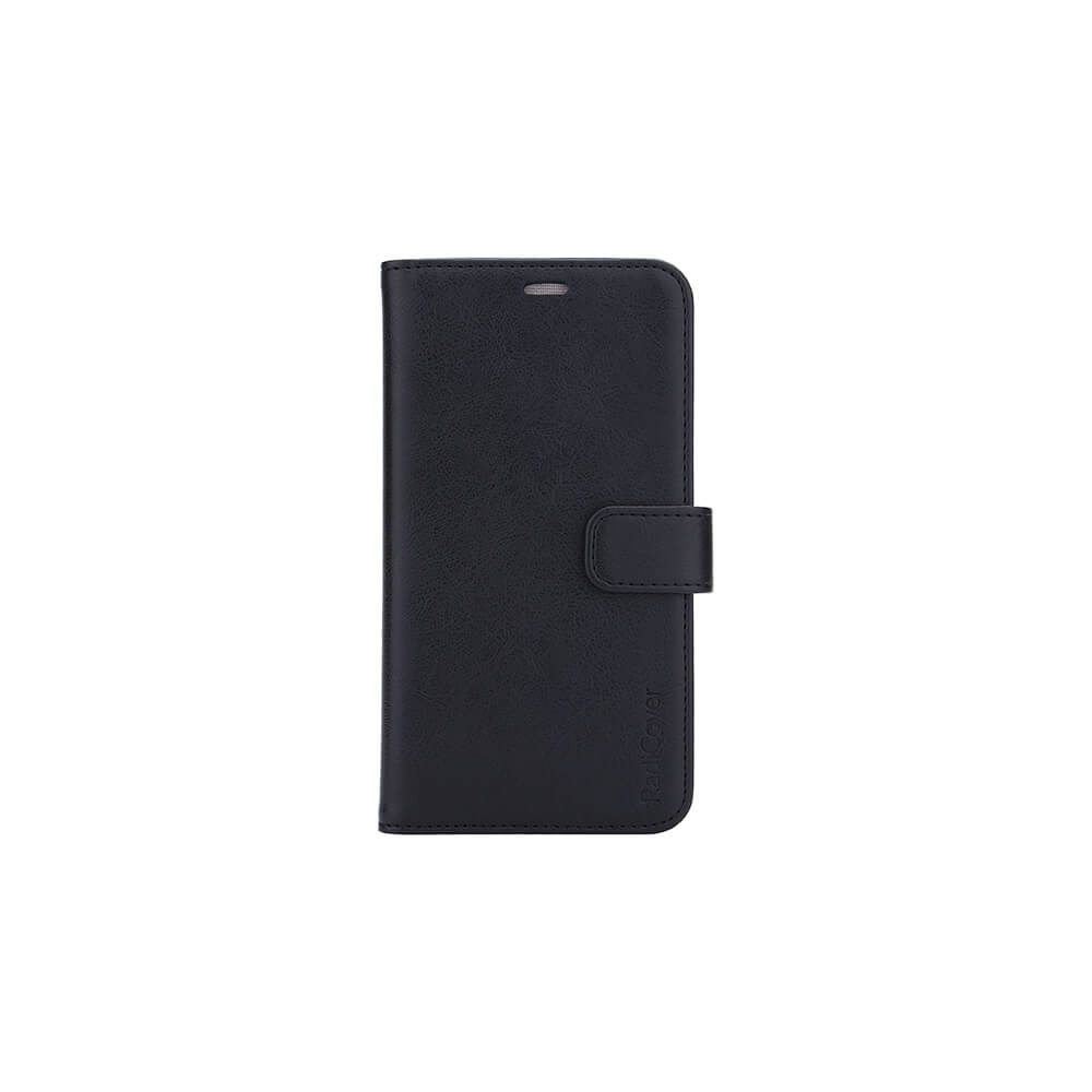 Radicover Fashion Wallet - iPhone 11: Black vegan leather case with RFID protection and magnetic closure, shown closed.