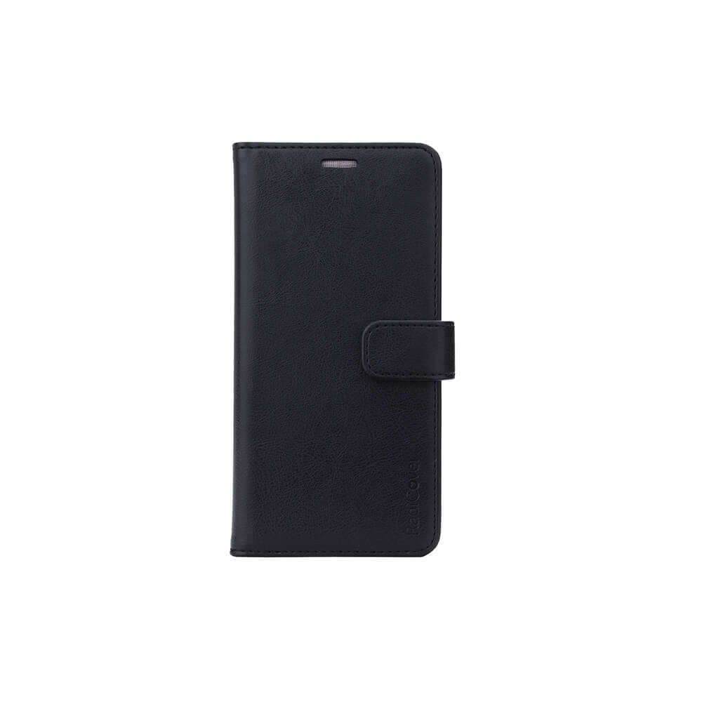 Radicover Fashion Wallet for Samsung Galaxy A51 in black vegan leather, RFID protected with magnetic clasp, shown closed.