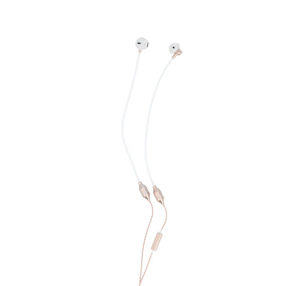 Radicover Wired In-Ear Headphones with mic, white with gold accents, and anti-mobile radiation Air Tube tech.