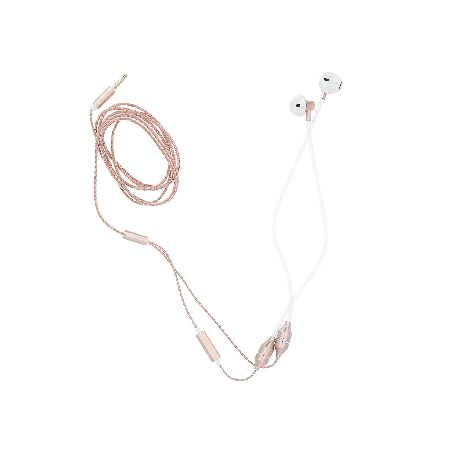 Radicover Wired In-Ear Headphones with mic, white with gold accents, and anti-mobile radiation Air Tube tech.