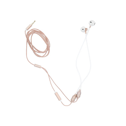 Radicover Wired In-Ear Headphones with mic, white with gold accents, and anti-mobile radiation Air Tube tech.