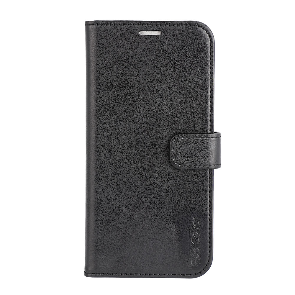 Radicover Fashion Wallet for Samsung Galaxy A15 5G/4G—black vegan leather with RFID protection, magnetic flap.